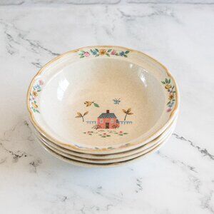 4 Vintage International Tableworks Stoneware Cereal Bowls – "Heartland" Pattern